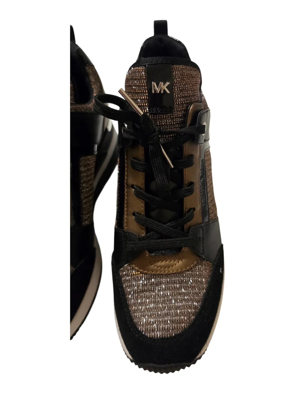 Michael Kors Black and Bronze Glitter Lace-Up Sneakers